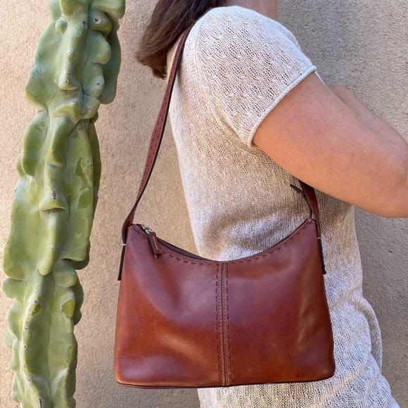 Fossil Bags Vtg Fossil 2tone Brown Genuine Leather Small Stitch